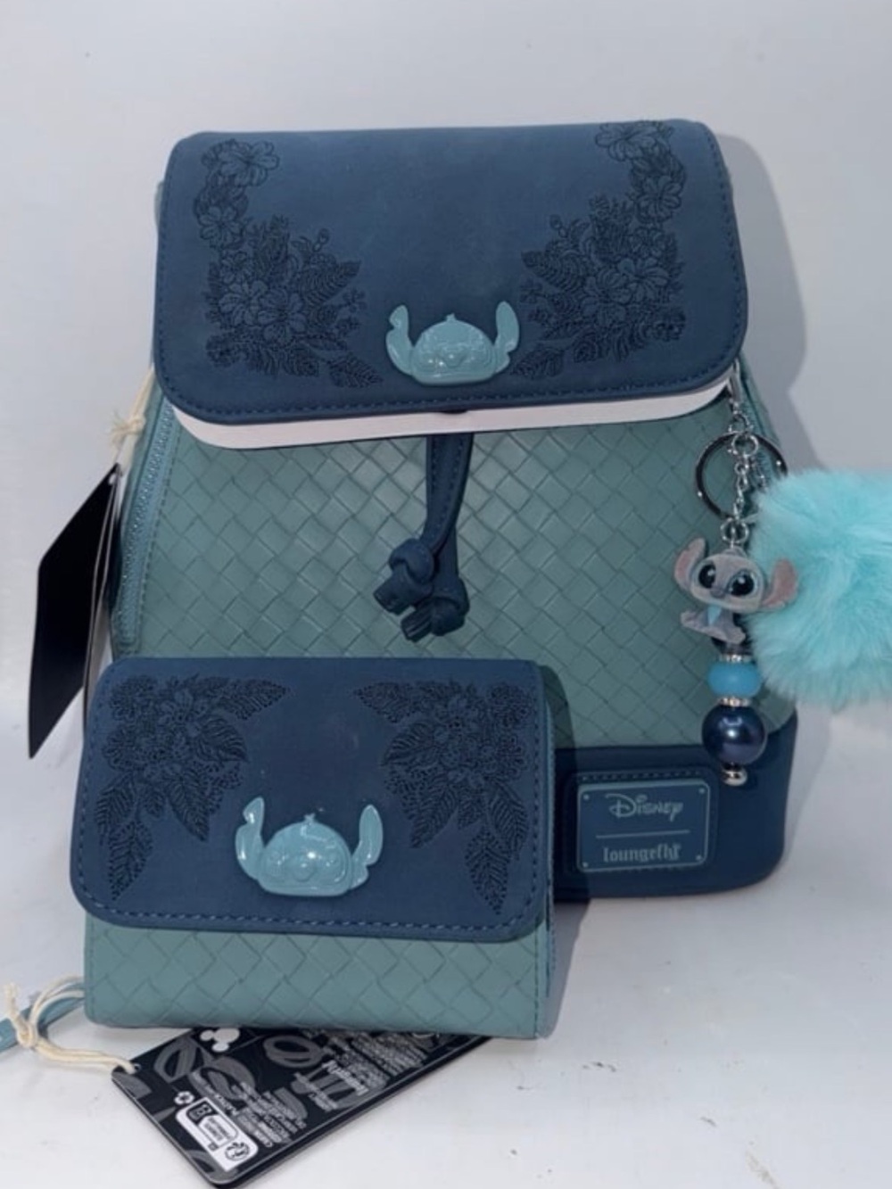Loungefly Disney Stitch Embroidered Floral Drawstring mini backpack 3pc set